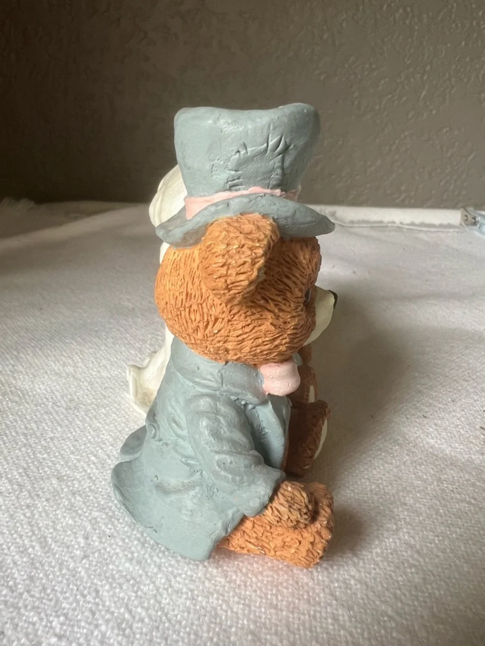 Wedding Bear Cake Topper Pair in Pastel Pink and Gray